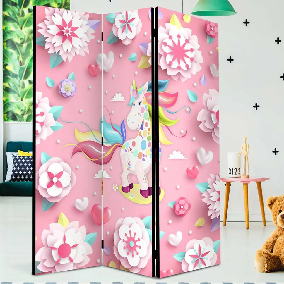 Paravent mit Einhorn Motiv in Rosa Bunt - Olenka