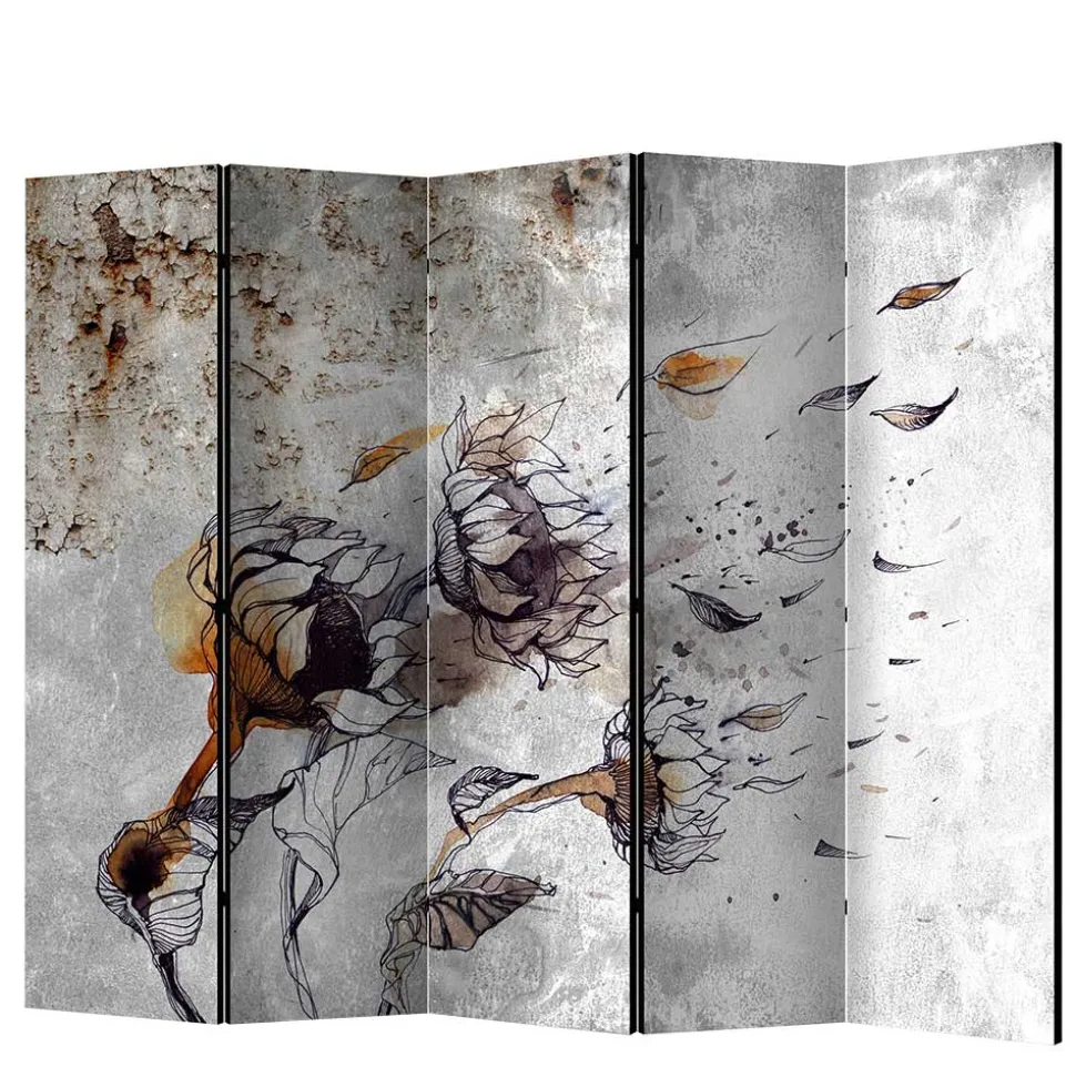 Paravent mit Kunstmotiv Sonnenblumen im Wind - Grema