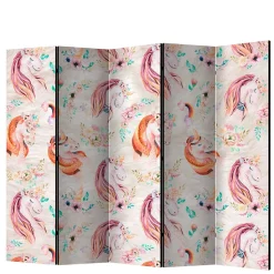 Pastellfarben Paravent mit Einhorn Köpfen Kunstmotiv - Manca