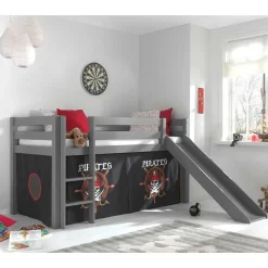 Piratenhochbett mit Rutsche in Grau - Ainbols