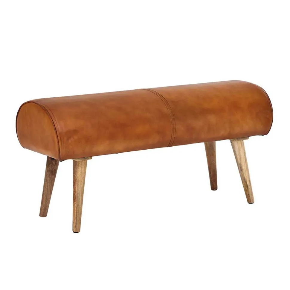 Polsterbank mit Ledersitz in Cognac Braun - Tonas