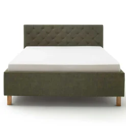 Polsterbett in Oliv Grün & Eiche - Miania