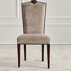 Polsterstuhl in Beige Samt & Braun Holz - Savossa