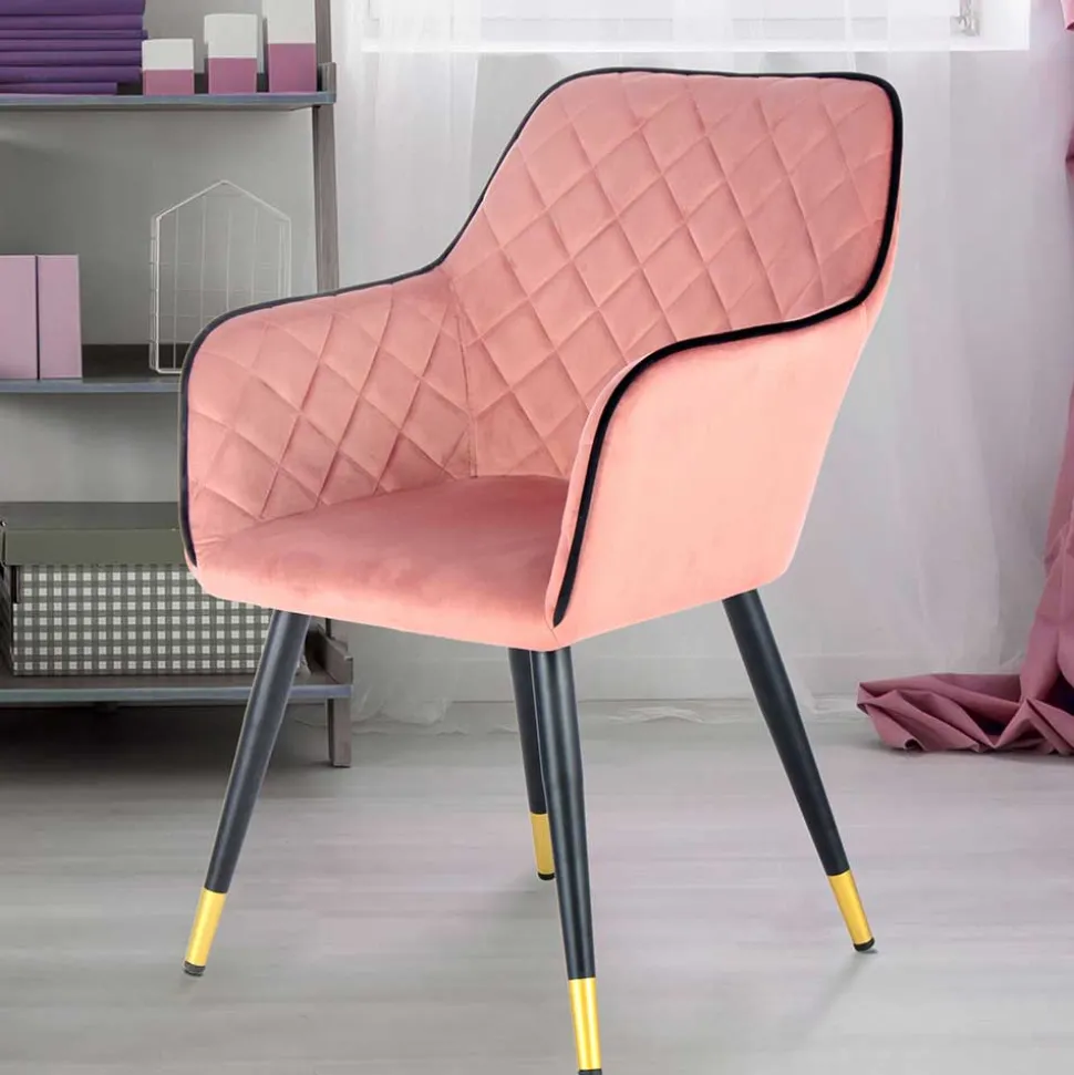 Polsterstuhl mit Armlehnen in Rosa Schwarz - Elliot