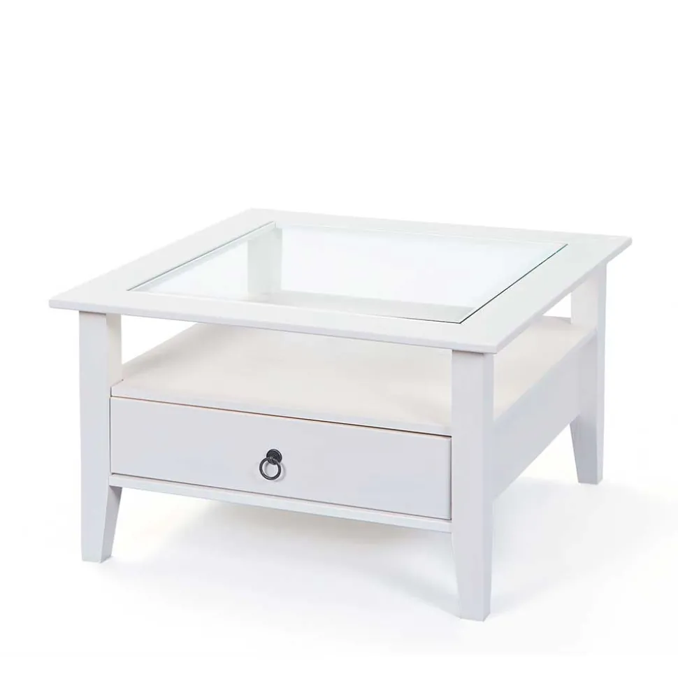 Quadrat 75x75 Landhaus Sofatisch mit Glas - Rosanna