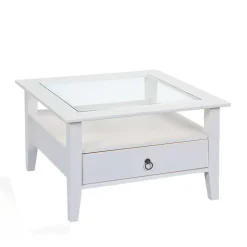 Quadrat 75x75 Landhaus Sofatisch mit Glas - Rosanna