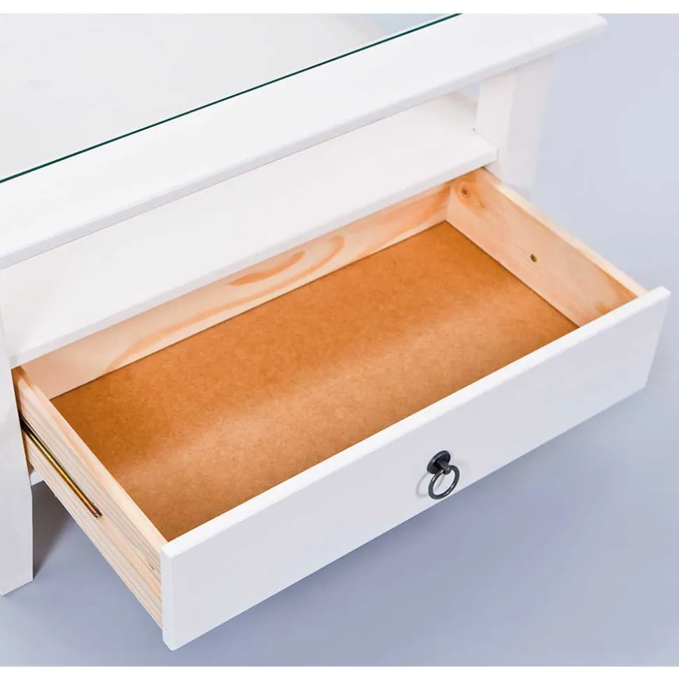 Quadrat 75x75 Landhaus Sofatisch mit Glas - Rosanna