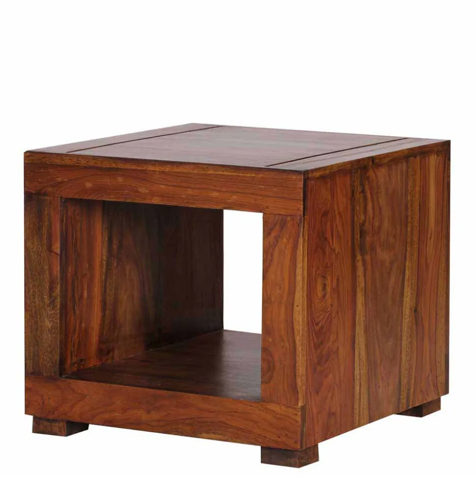 Quadratischer Beistelltisch Hoslo aus Massivholz klar lackiert