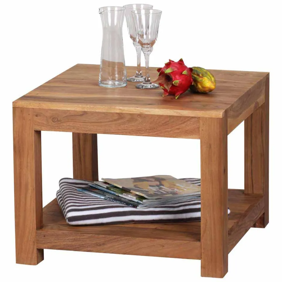 Quadratischer Couchtisch Vislan aus Holz naturbelassen Akazie massiv