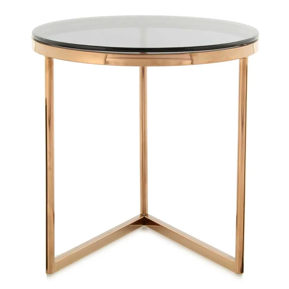 Rauchglas Beistelltisch mit Gestell in Rosegold - Shivan