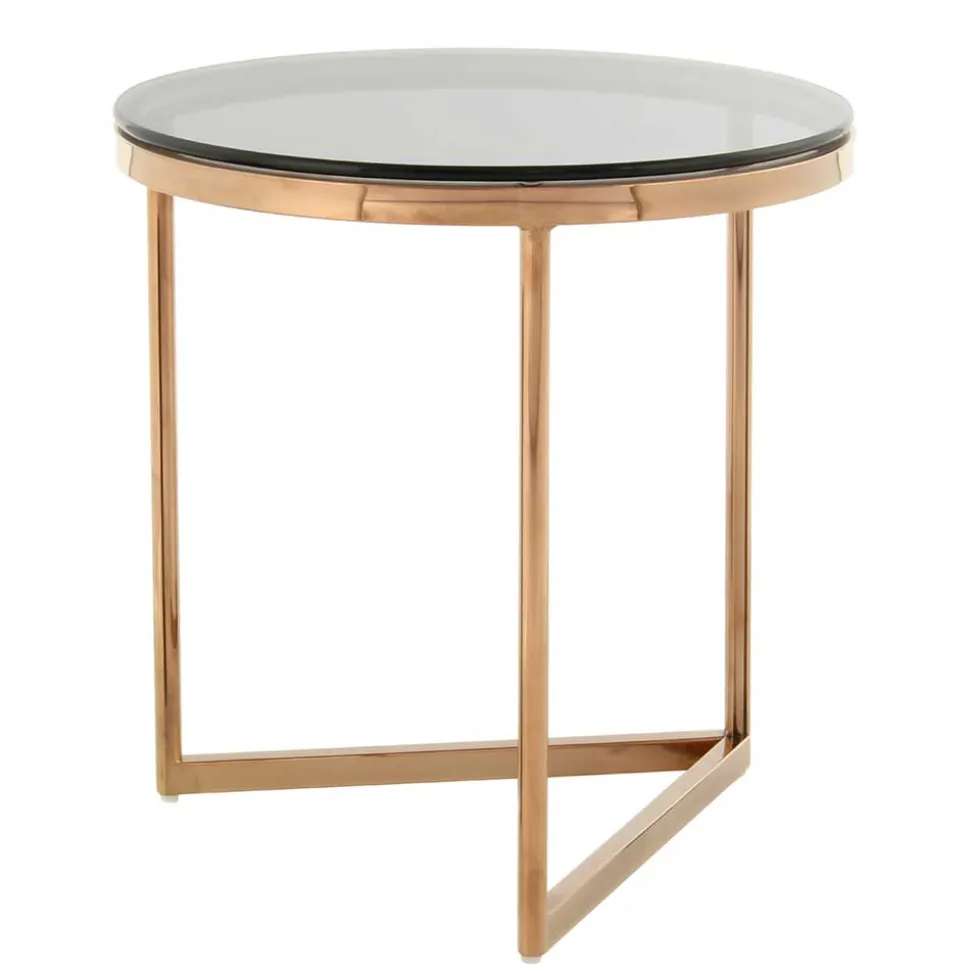Rauchglas Beistelltisch mit Gestell in Rosegold - Shivan