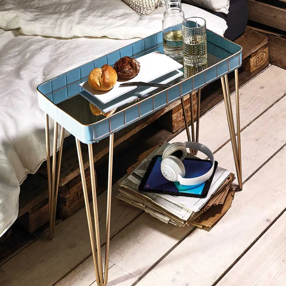 Rechteckiger Beistelltisch mit Spiegelglas Platte - Fire