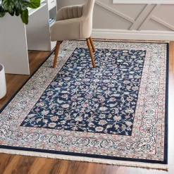 Rechteckiger Orient Teppich in Dunkelblau & Creme - Pandau