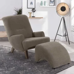 Relaxsessel in Beigegrau und Nussbaum - Kilazu