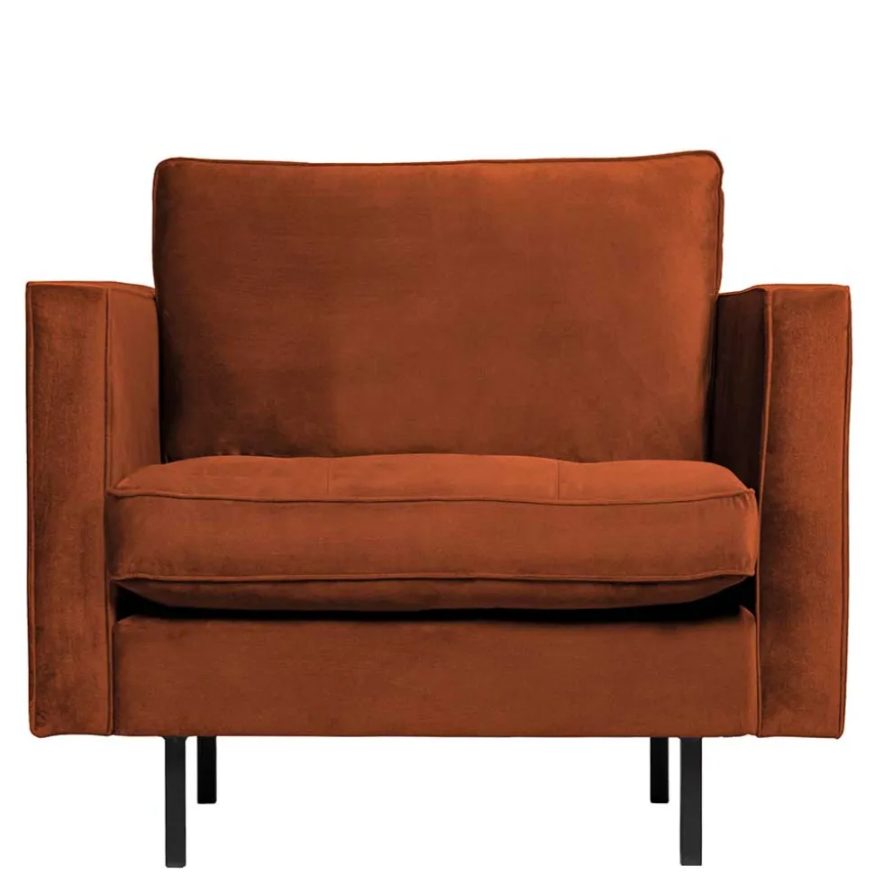 Retro Designsessel in Rost Braun Samt - Naryon