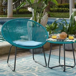 Retro Geflechtstuhl Gruppe in Türkis - Sparkle (dreiteilig)
