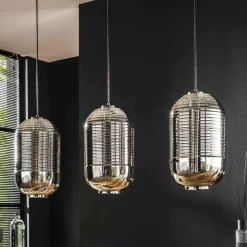 Retro Hängeleuchte mit Glas Schirmen in Chrom - Tornado