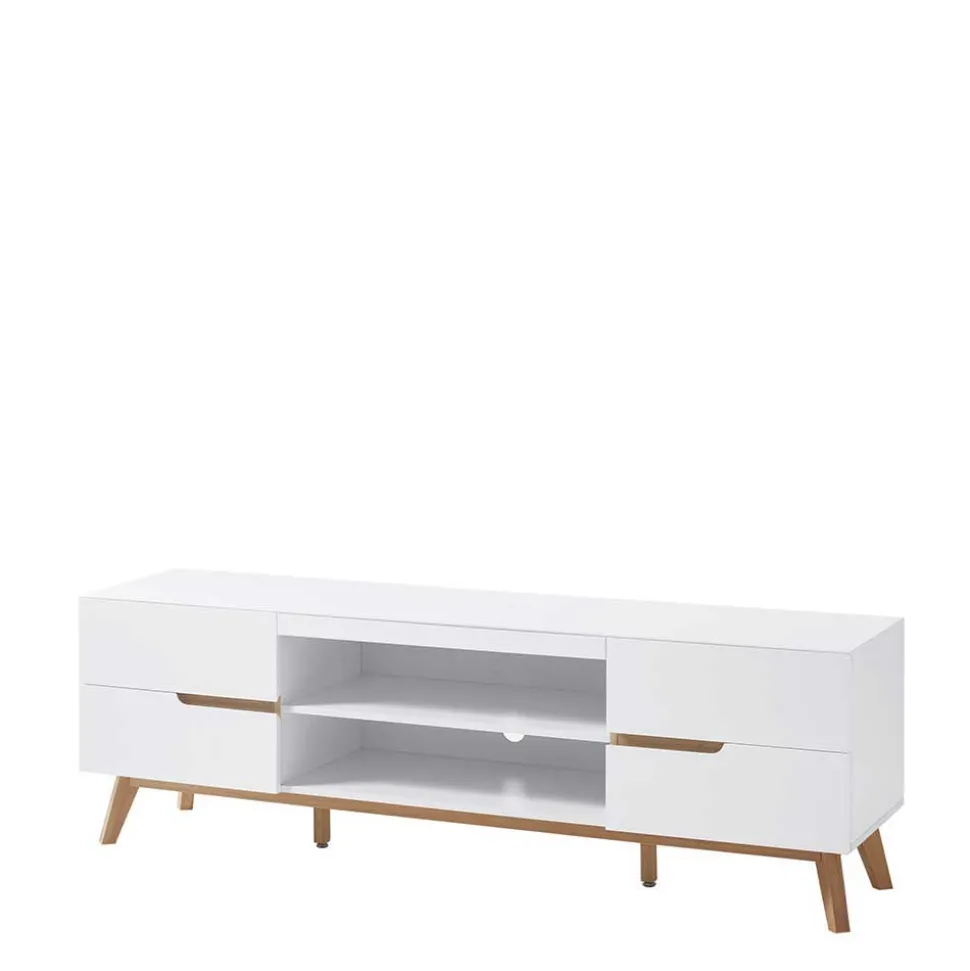 Retro Lowboard für Fernseher Valezianos in Weiß
