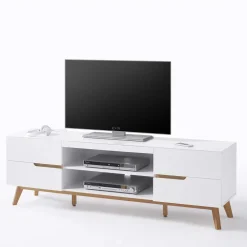 Retro Lowboard für Fernseher Valezianos in Weiß