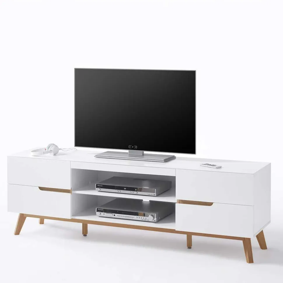 Retro Lowboard für Fernseher Valezianos in Weiß