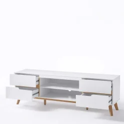 Retro Lowboard für Fernseher Valezianos in Weiß