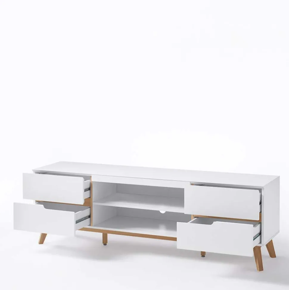 Retro Lowboard für Fernseher Valezianos in Weiß