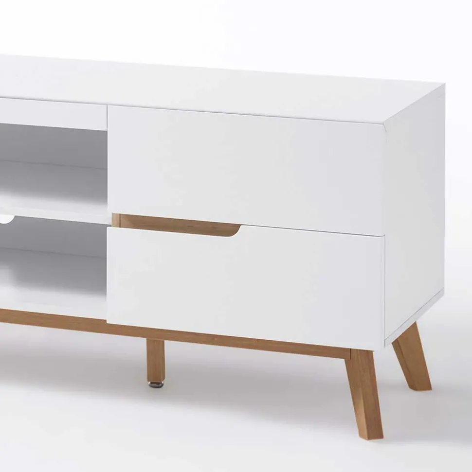 Retro Lowboard für Fernseher Valezianos in Weiß