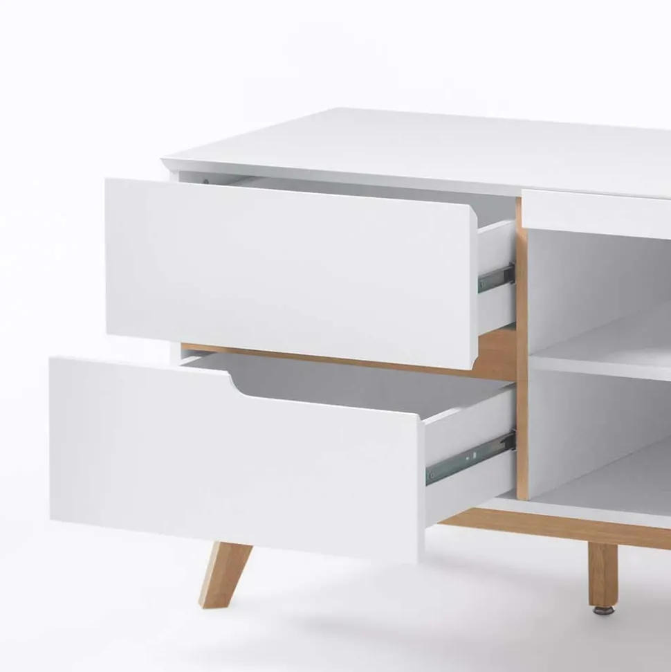 Retro Lowboard für Fernseher Valezianos in Weiß