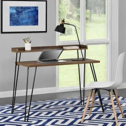 Retro Schreibtisch in Walnuss Optik & Schwarz - Filumenta