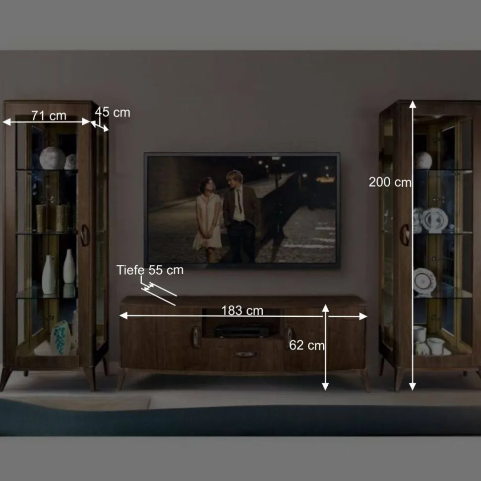 Retro Wohnwandd in Nussbaum - Gralaz (dreiteilig)