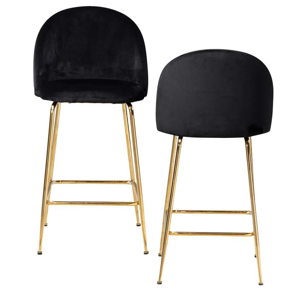 Retrostyle Barstuhl in Schwarz und Gold - Chiosma (2er Set)
