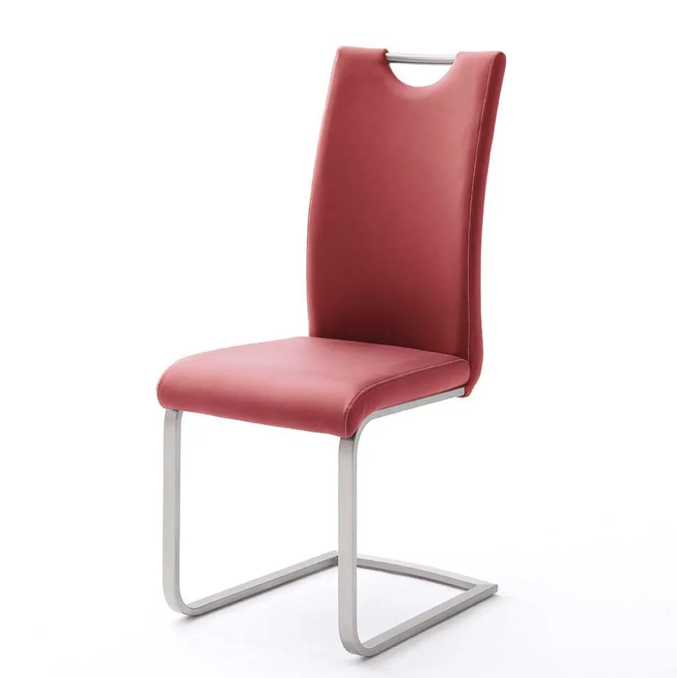 Roter Schwingstuhl Kunstleder Cajonara mit Fuß aus Edelstahl (4er Set)