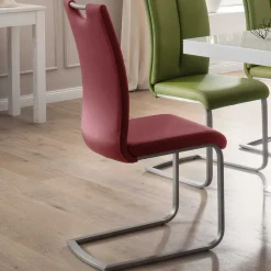 Roter Schwingstuhl Kunstleder Cajonara mit Fuß aus Edelstahl (4er Set)