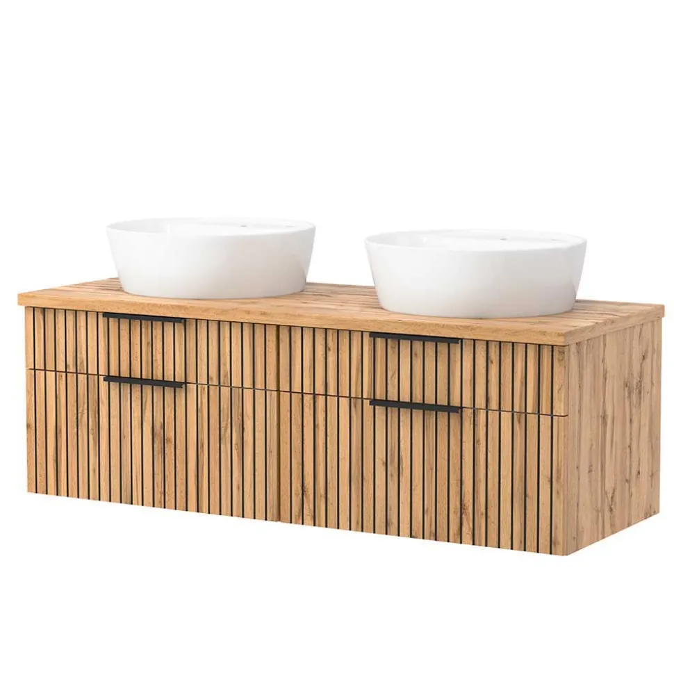 Runde Bad-Lichtspiegel & 2er Waschtisch - Crystoga (dreiteilig)