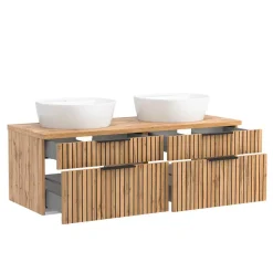 Runde Bad-Lichtspiegel & 2er Waschtisch - Crystoga (dreiteilig)