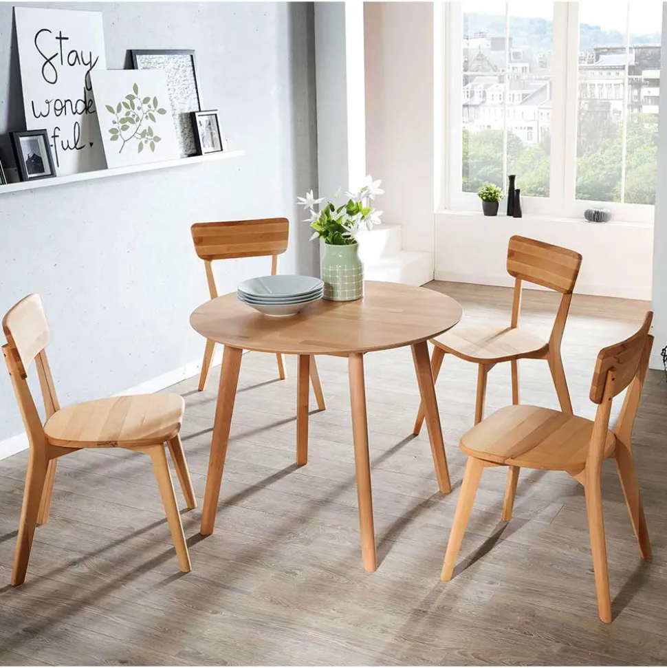 Runde Essgruppe aus Massivholz - Priemwa (fünfteilig)