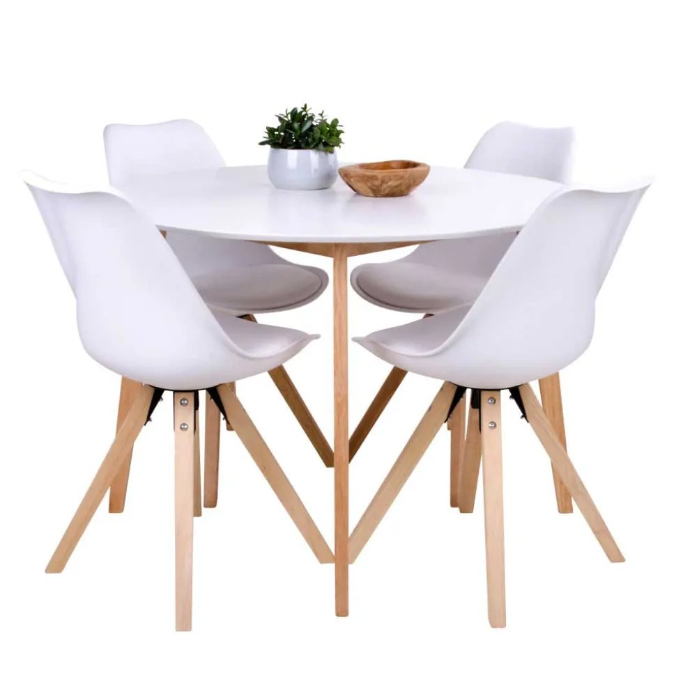 Runde Scandi Essgruppe in Weiß - Alberello (fünfteilig)