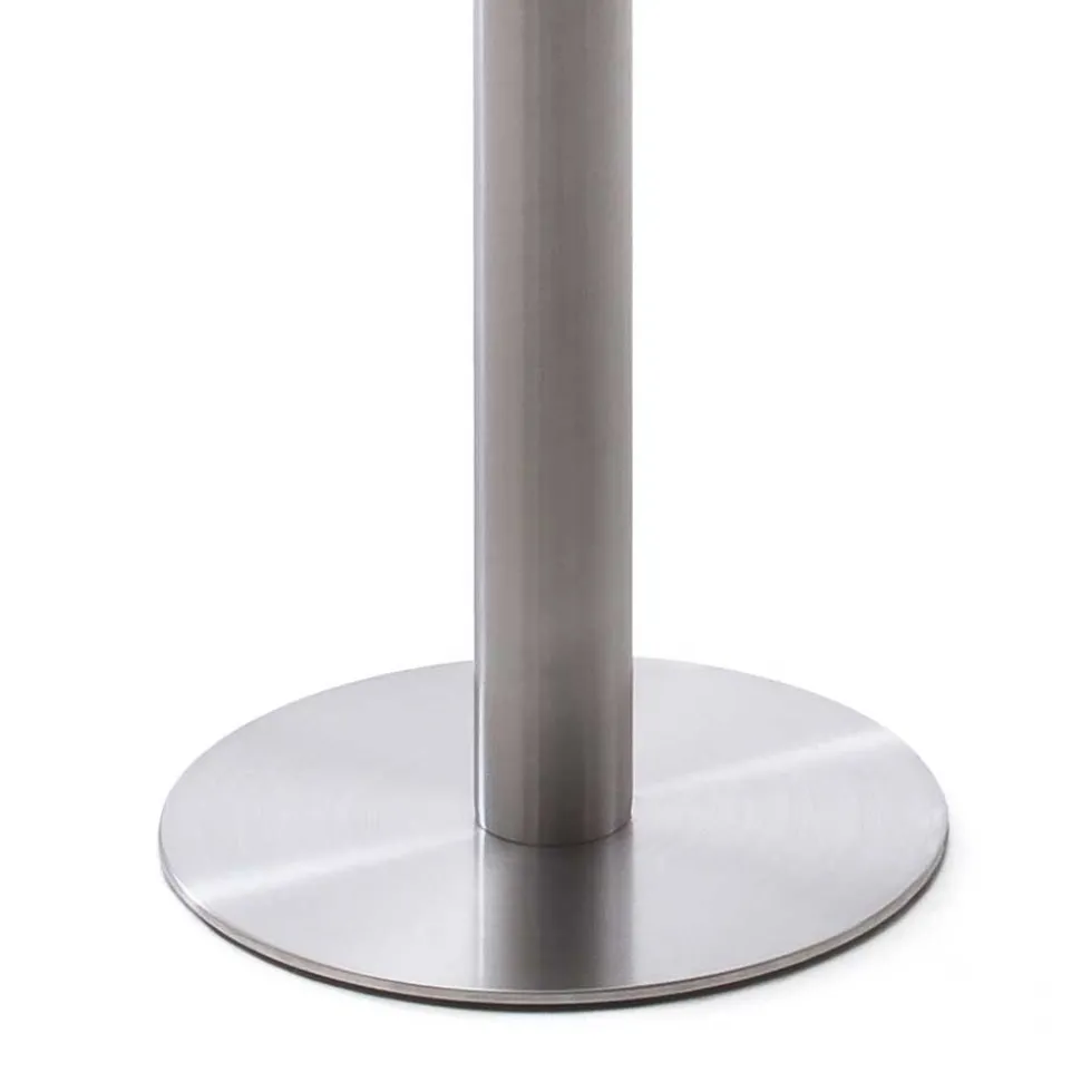Runder Bartisch mit weißer Glasplatte Shaky & Edelstahlfuß