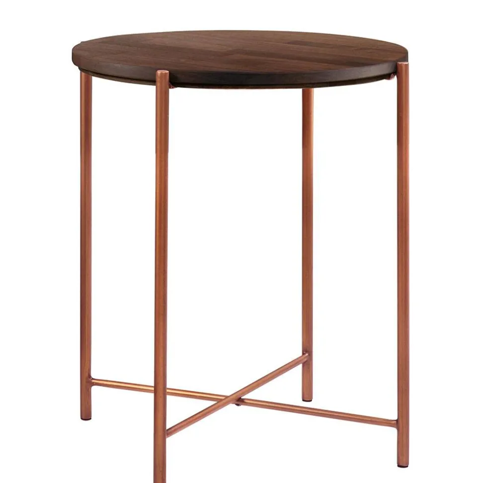 Runder Beistelltisch in Nussbaum und Kupfer - Jailen