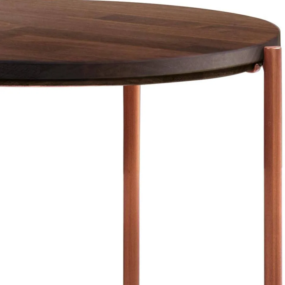 Runder Beistelltisch in Nussbaum und Kupfer - Jailen