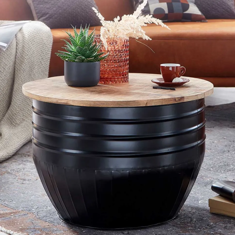 Runder Couchtisch mit Fass Metallgestell - Acapella