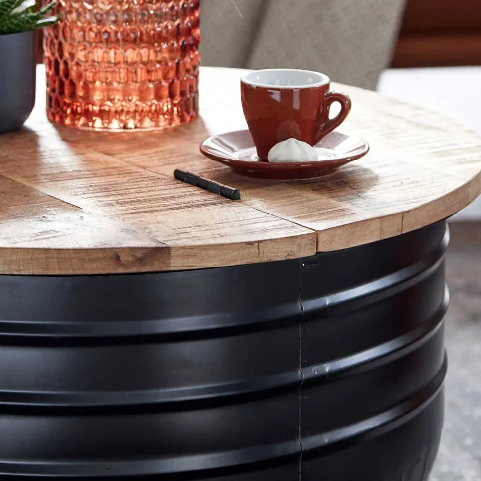 Runder Couchtisch mit Fass Metallgestell - Acapella