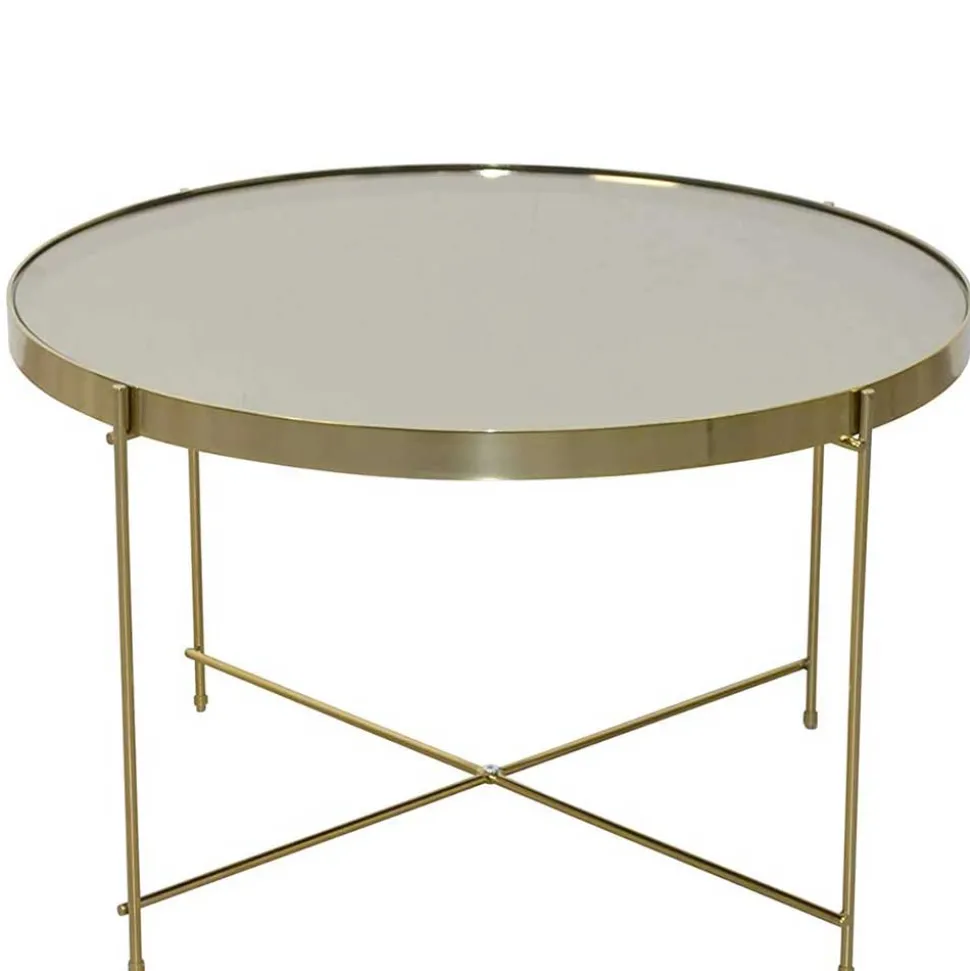 Runder Couchtisch mit Spiegelglas Platte - Justina