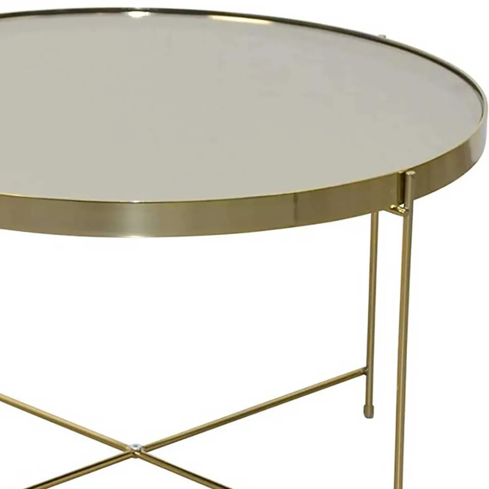 Runder Couchtisch mit Spiegelglas Platte - Justina