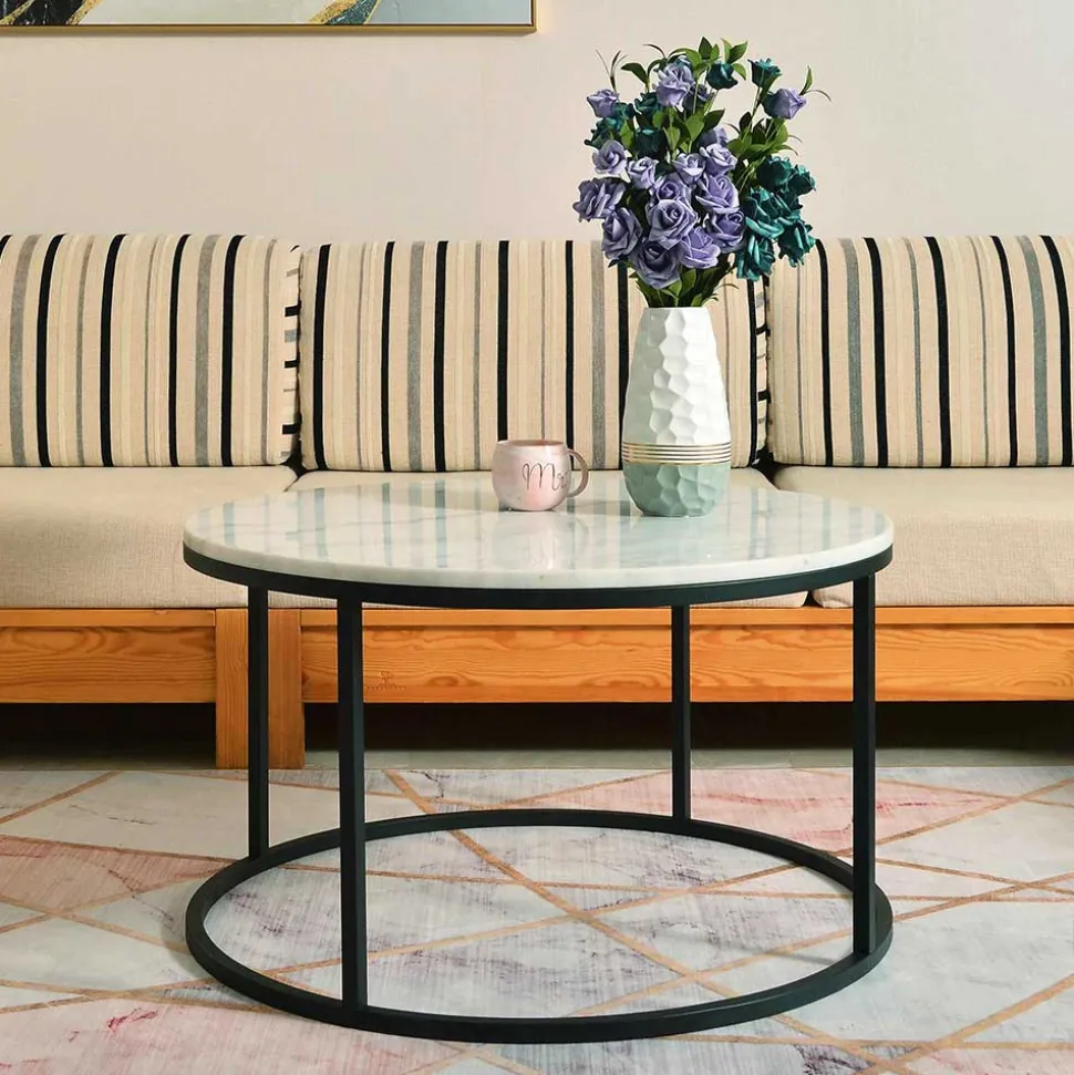 Runder Design Couchtisch mit Marmorplatte - Ciliuma