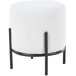 Runder Design Hocker in Weiß Boucle - Pyra