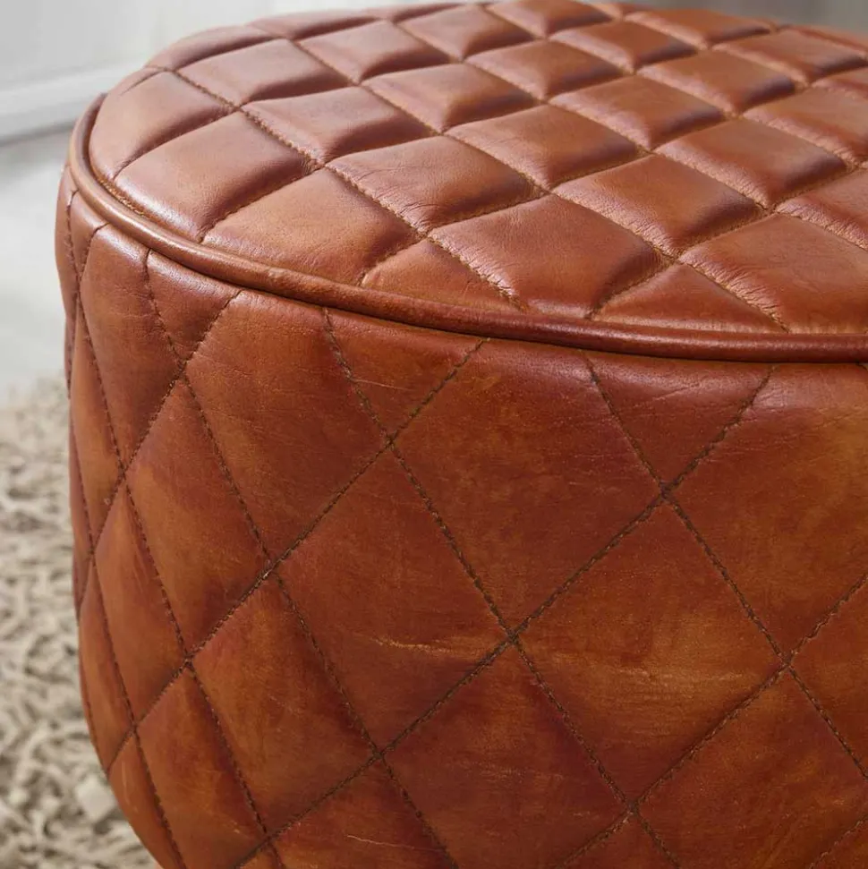 Runder Echtleder Hocker mit drei Holzfüßen - Morian