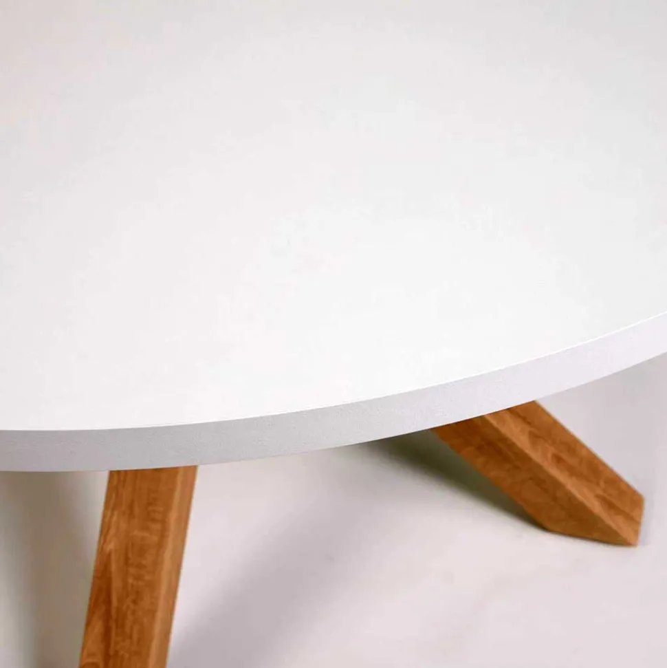 Runder Esstisch in Weiß & Holzoptik Natur - Maggio