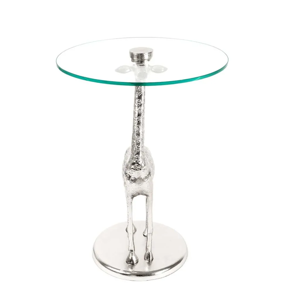 Runder Glas Beistelltisch mit Giraffe als Fuß - Fenya