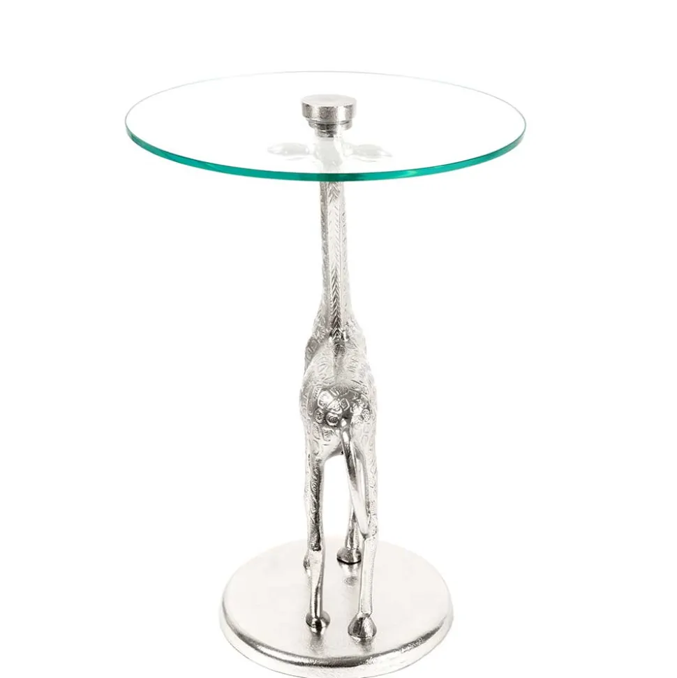 Runder Glas Beistelltisch mit Giraffe als Fuß - Fenya